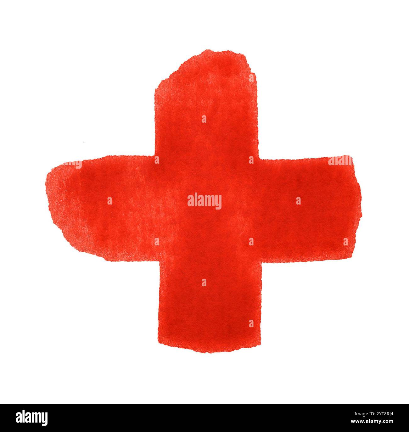 Ein rotes Aquarellkreuz auf weißer Rückseite Stockfoto