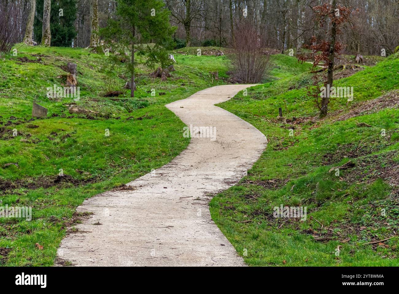 Landschaft rund um Fleury-devant-Douaumont, eine Gemeinde im Département Maas in Grand Est im Nordosten Frankreichs. Während der Schlacht von Verdun 1916 wurde es von den Deutschen und Franzosen 16 Mal eingenommen und zurückerobert, heute ist es vollständig zerstört Stockfoto