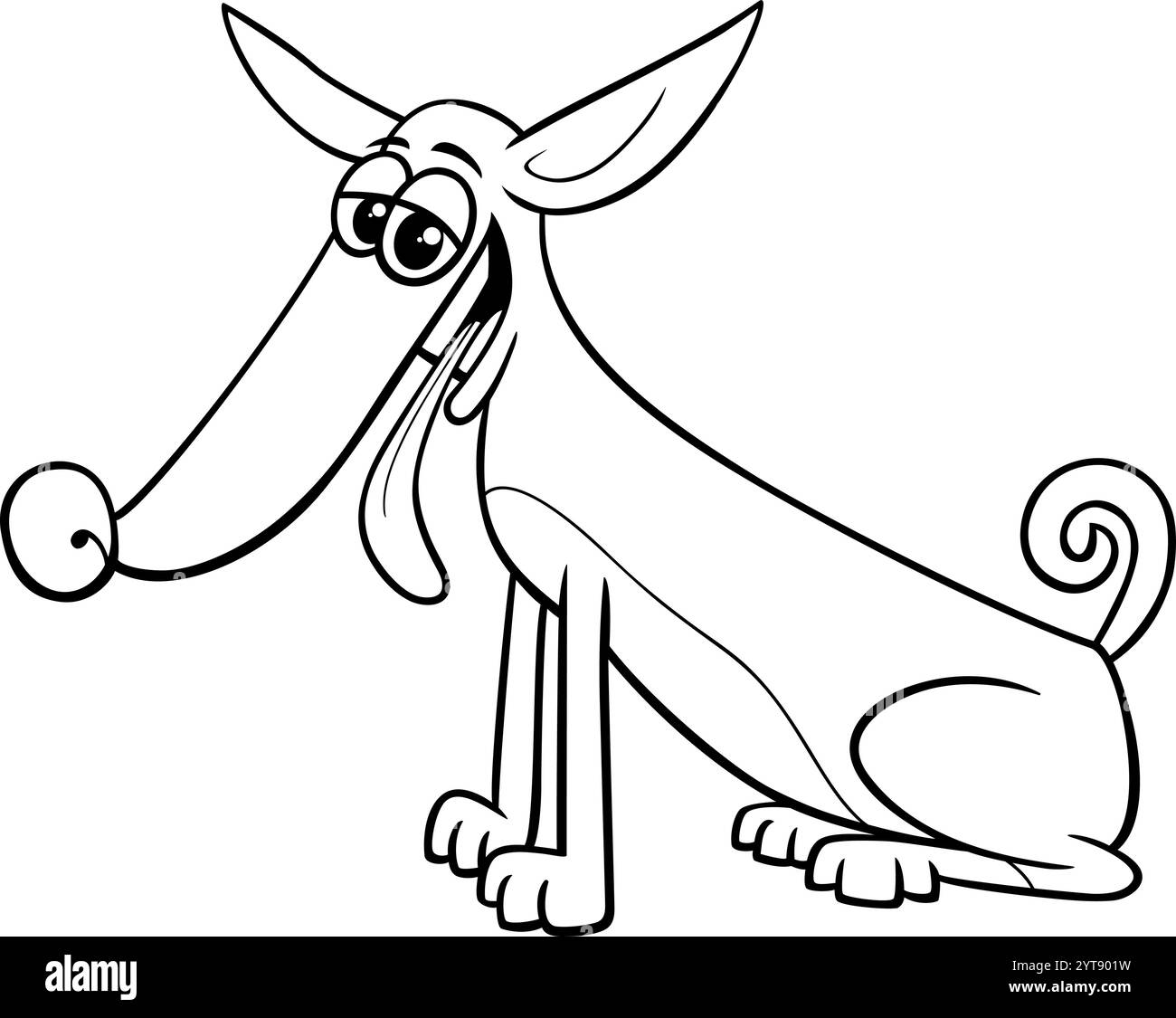 Zeichentrickillustration der lustigen sitzenden Hund Comic Tierfigur Ausmalseite Stock Vektor