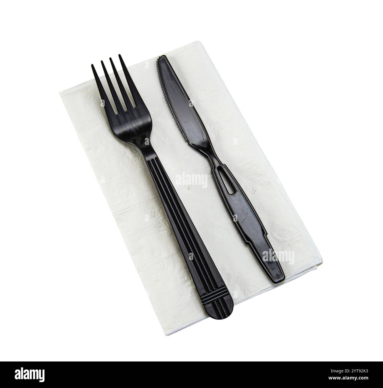 Plastikgabel Und Messer Mit Serviette Stockfoto