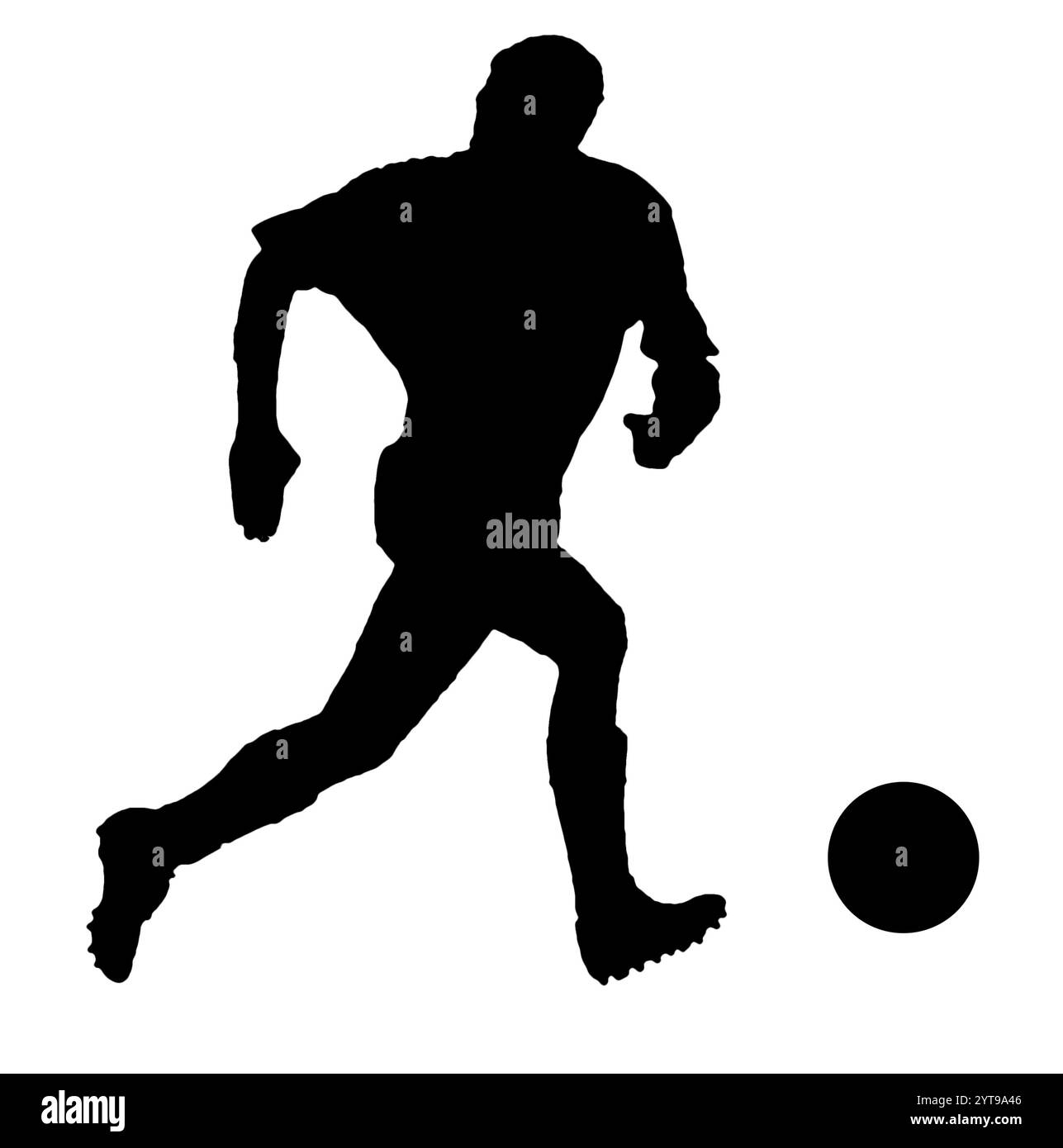 Die Silhouette des Fußballspielers ist beim Abschießen eines Fußballballs auf weiß geschnitten Stockfoto