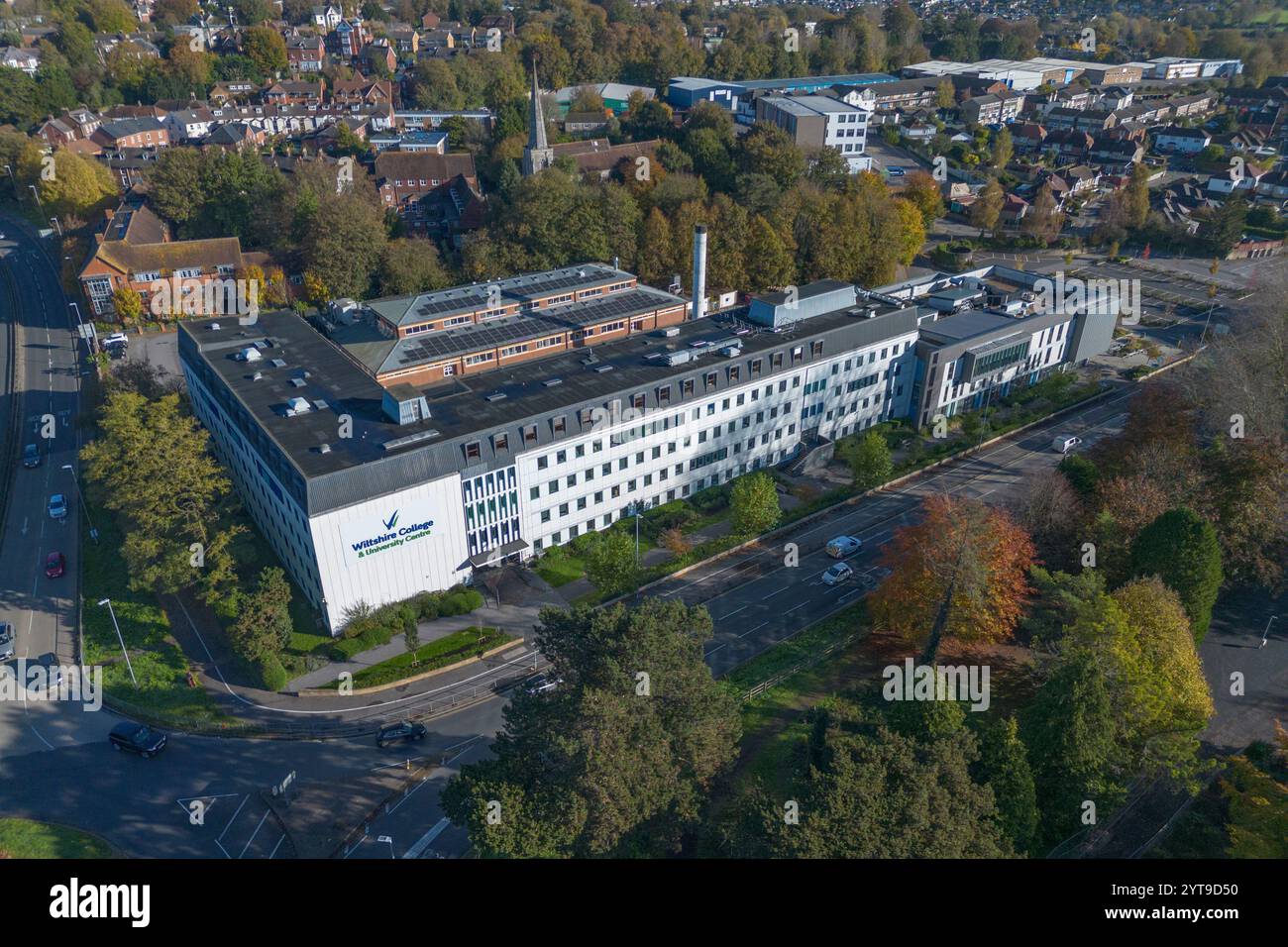 Aus der Vogelperspektive des Wiltshire College & University Centre Salisbury, Salisbury, Wiltshire, Großbritannien. Stockfoto
