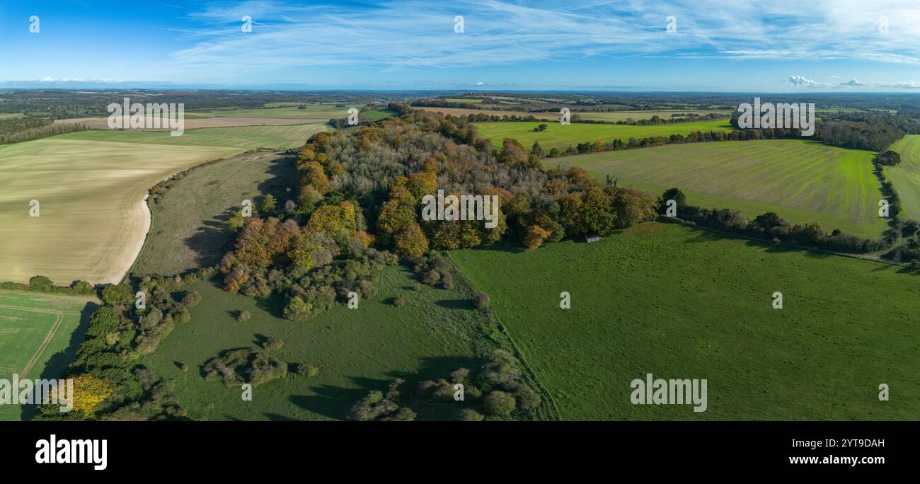 Panoramablick auf die typische englische Landschaft in der Nähe von Salisbury, Wiltshire, Großbritannien. Stockfoto