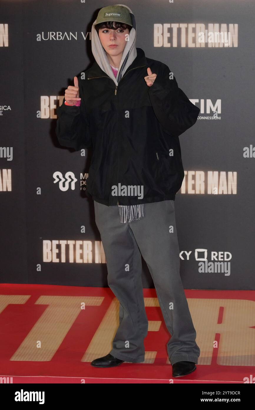 Rom, Italien. Dezember 2024. Ariete besucht den roten Teppich des Films „Better man“ im Auditorium Parco della Musica. Quelle: SOPA Images Limited/Alamy Live News Stockfoto