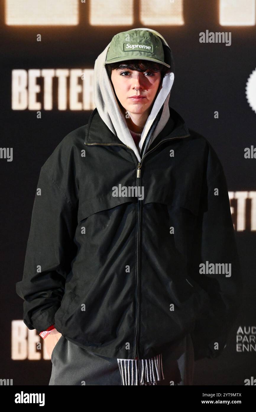 Ariete nimmt am 6. Dezember 2024 an der „Better man“-Premiere im Auditorium Parco Della Musica in Rom Teil. Quelle: Domenico Cippitelli/Alamy Live News Stockfoto