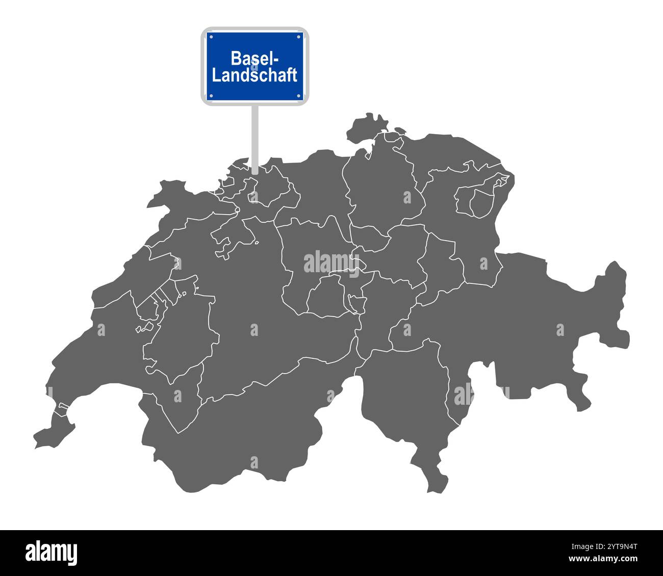Karte der Schweiz mit Stadtzeichen Basel-Landschaft Stockfoto