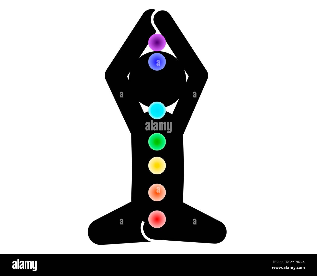 Meditationspiktogramm und die 7 Chakren Stockfoto