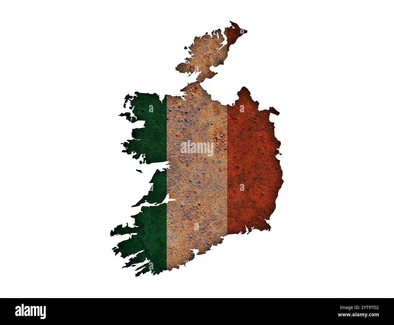 Karte und Flagge von Irland auf rostigen Metall Stockfoto
