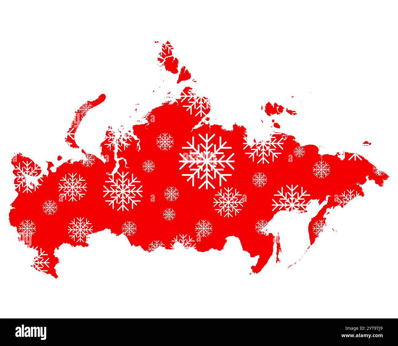 Karte von Russland mit Schneeflocken Stockfoto