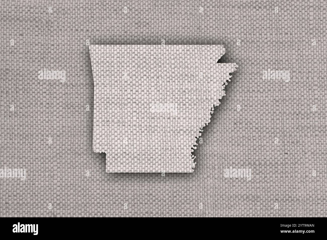 Karte von Arkansas auf alte Bettwäsche Stockfoto