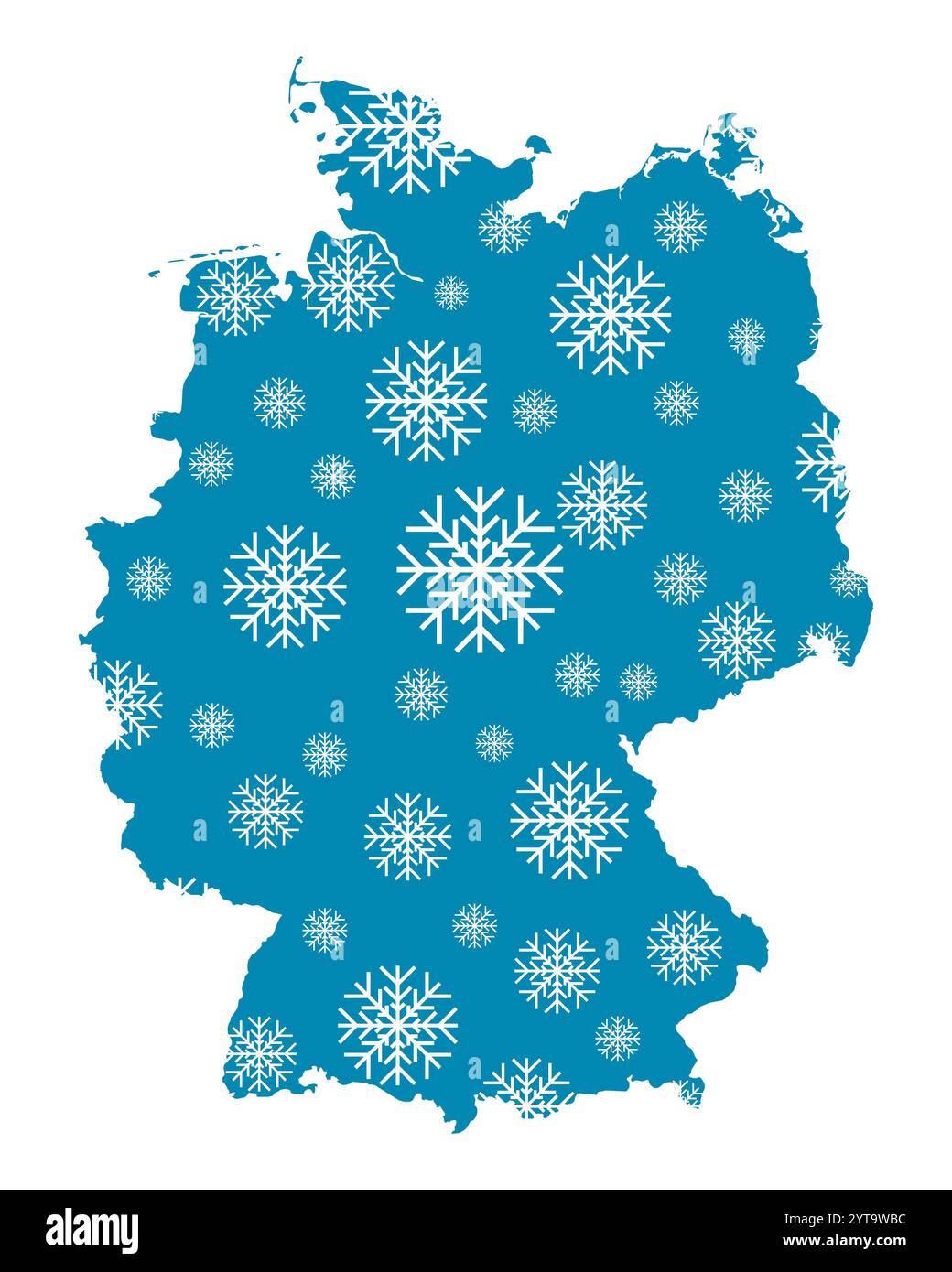 Karte von Deutschland mit Schneeflocken Stockfoto