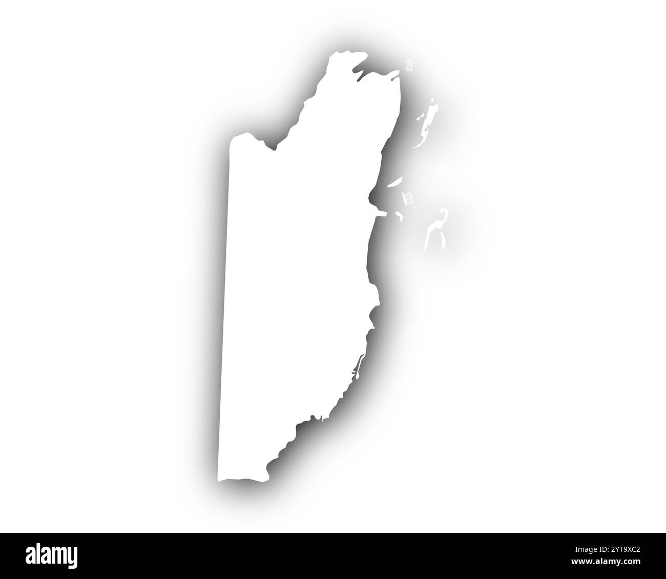 Karte von Belize mit Schatten Stockfoto