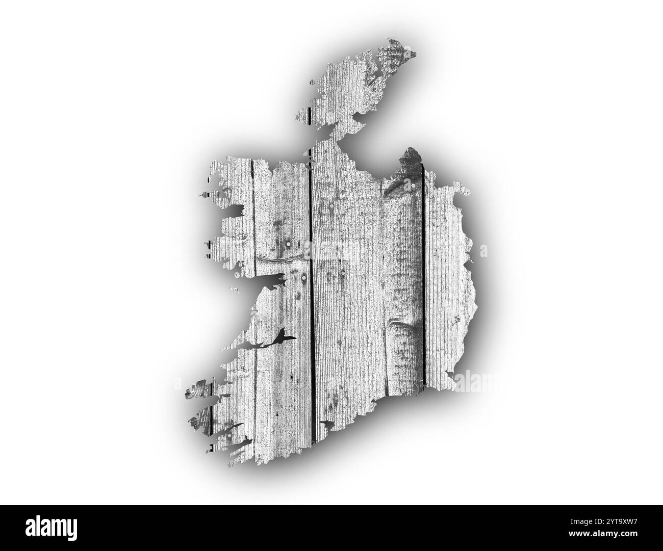 Karte von Irland auf verwittertem Holz Stockfoto