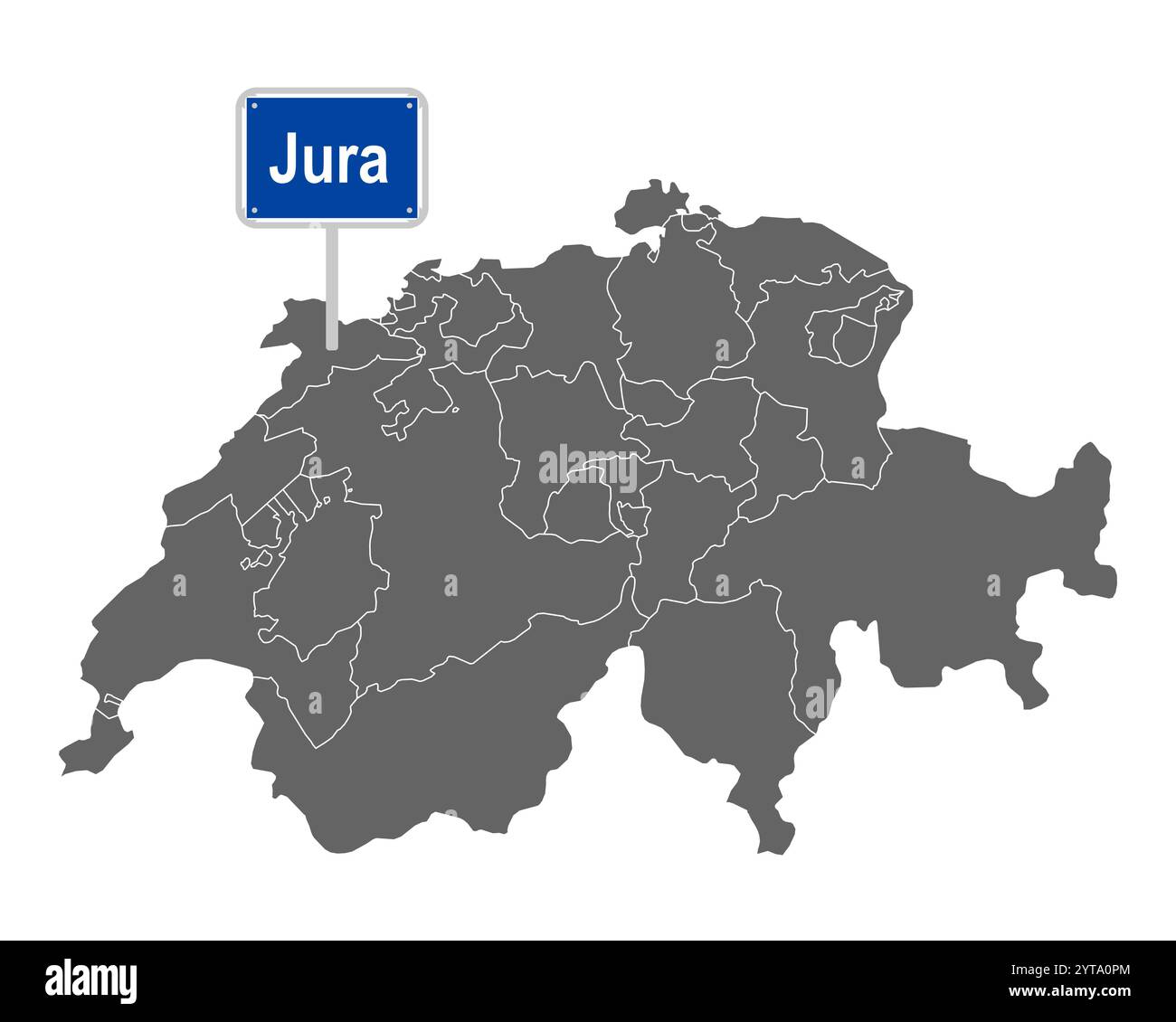 Karte der Schweiz mit Ortszeichen Jura Stockfoto