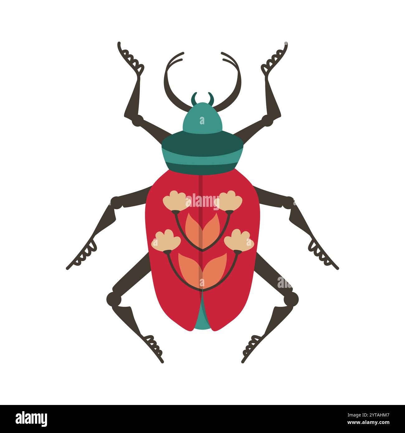 Illustration des Käferinsekts. Abstrakte Fantasy-Käfer mit bunten gemusterten Flügeln. Stilvolle Comic-Käfer-Clipart für Kinder. Schicke lustige Vintage-Käfer. Isoliertes Symbol-Retro-Vektordesign Stock Vektor