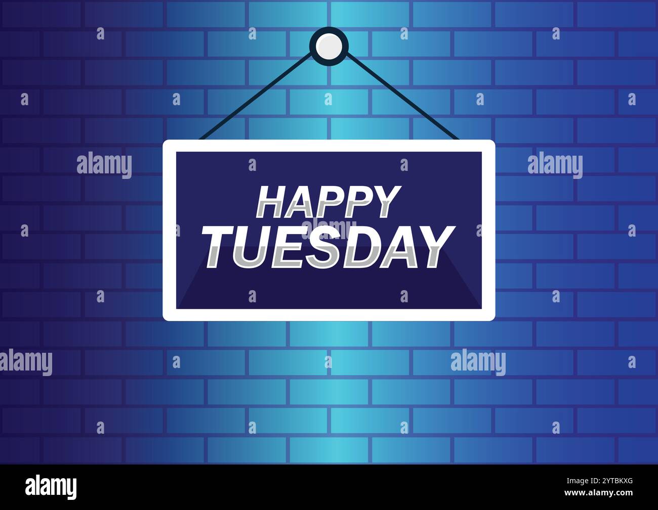 Happy Tuesday hängt Schilderbanner auf Backsteinmauern Hintergrund. Grußtext von Happy Tuesday, Typografie-Komposition. Vektor für Ihr Design Stock Vektor