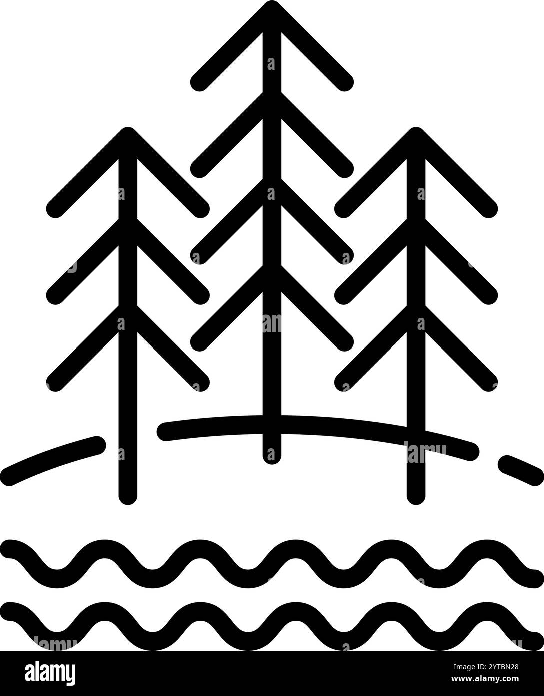 Symbol Querformat. Tannenwald und Gewässer umreißen Vektorzeichen. Piktogramm des linearen Typs Natur. Symbol, Logo-Abbildung. Bearbeitbare Kontur Stock Vektor