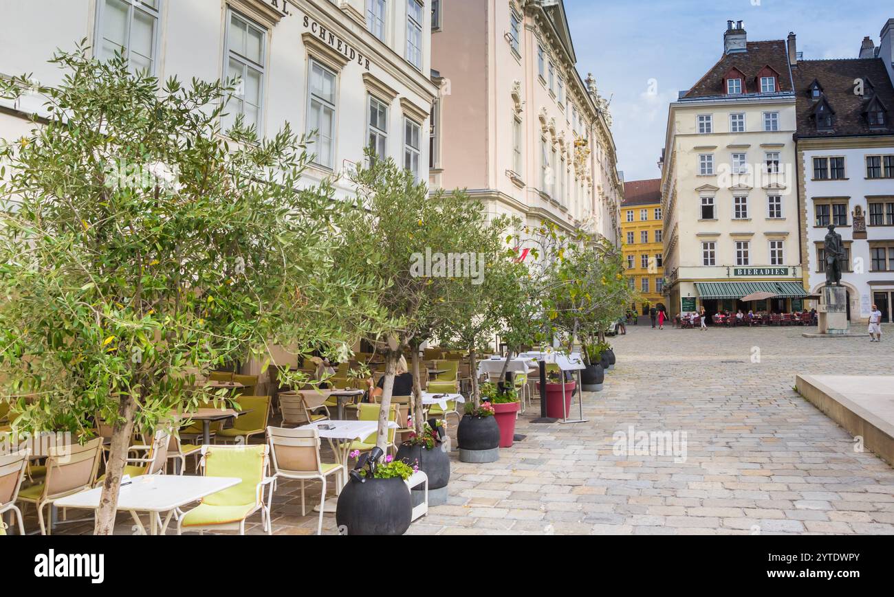 Pflanzen in einem Café am Judenplatz in Wien Stockfoto