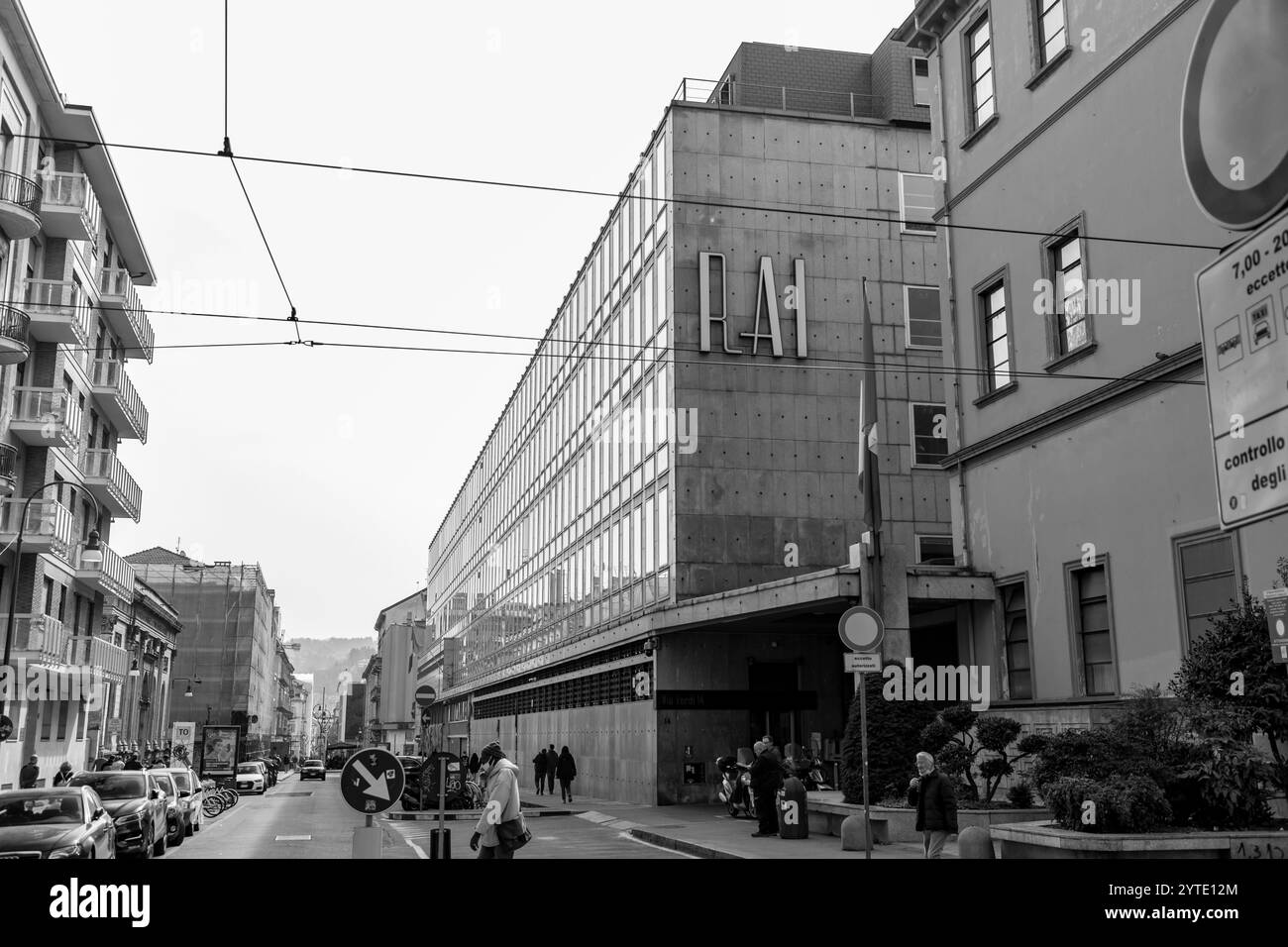 Turin, Italien - 27. März 2022: Hauptsitz der RAI, Radiotelevisione Italiana, der staatlichen Rundfunkanstalt Italiens, im Besitz des Ministr Stockfoto