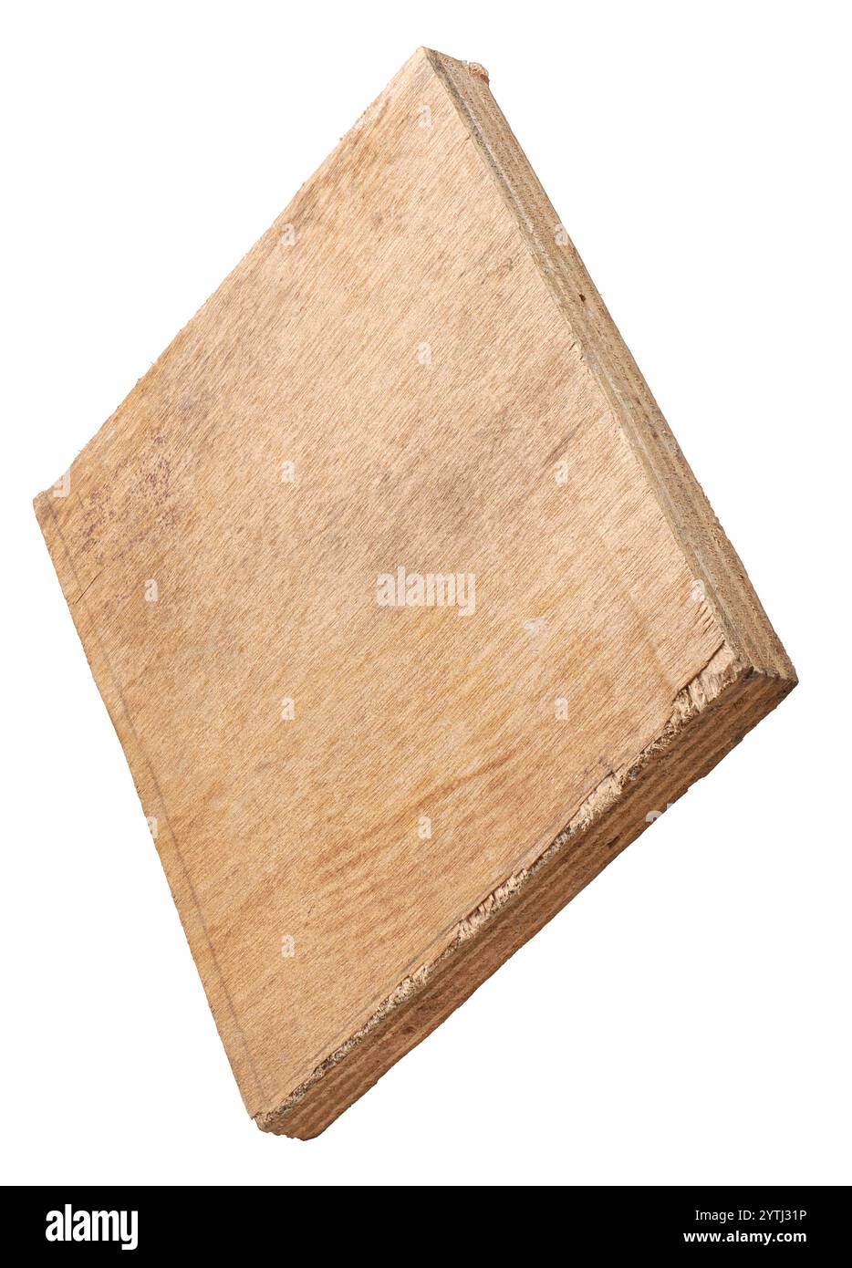 Ein Stück altes schmutziges Sperrholz isolierter weißer Hintergrund ohne Schatten für kreatives Kunsthandwerk und heimwerkerprojekte Stockfoto