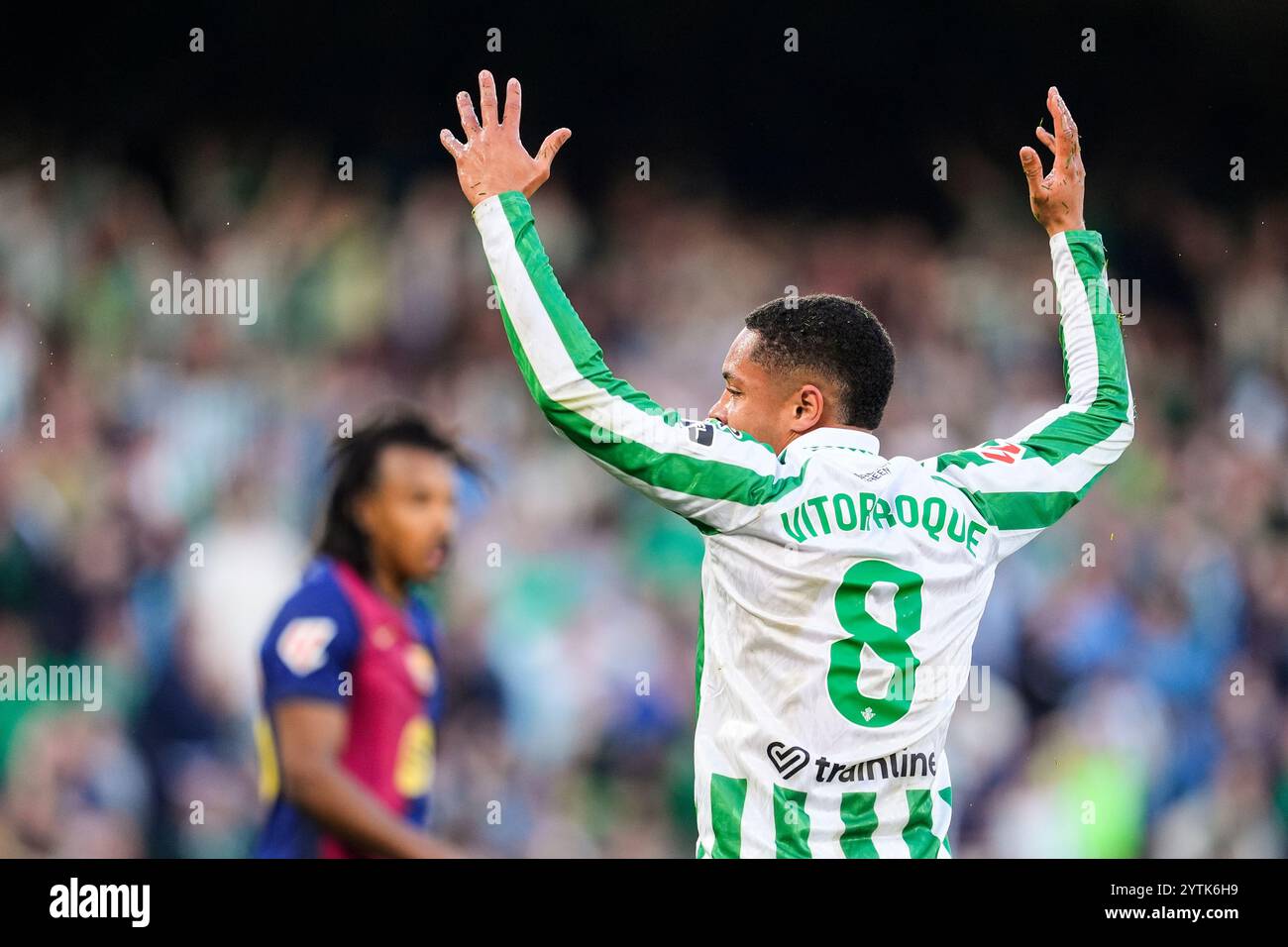 Vitor Roque of Real Betis gestures during the Spanish league, LaLiga EA Sports, football match played between Real Betis and FC Barcelona at Benito Villamarin stadium on December 7, 2024, in Sevilla, Spain. AFP7 07/12/2024 (Europa Press via AP) Stockfoto