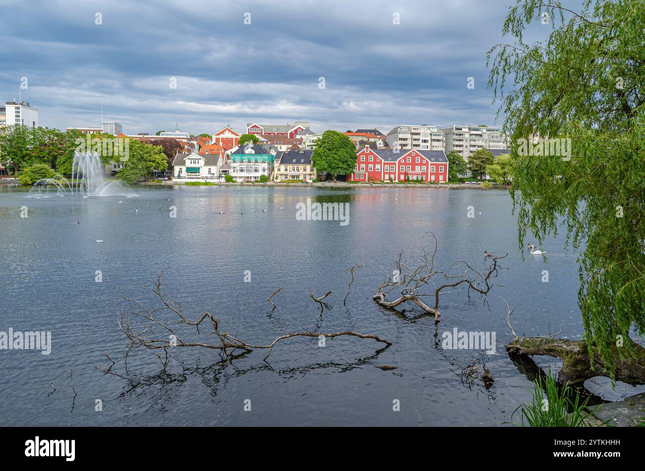 Blick vom Ufer des Breiavatnet-Sees in Stavanger, Norwegen Stockfoto