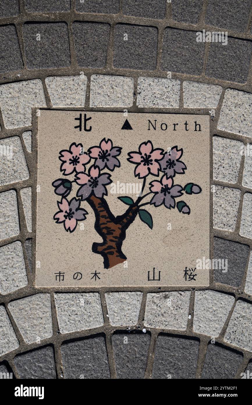 Pflasterplatten mit einem Muster in Kamakura, Japan. Kamakura liegt in der Präfektur Kanagawa, Japan. Stockfoto