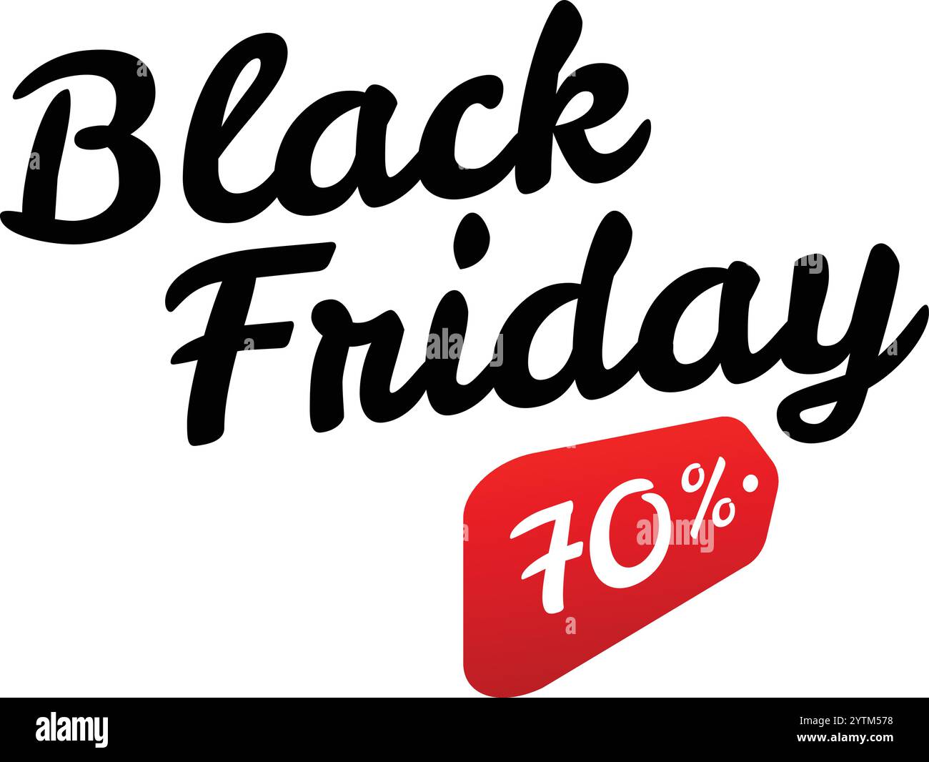 Black friday-Angebot mit auffälligem schwarzem Schriftzug, das siebzig Prozent Rabatte ankündigt, ergänzt durch ein auffälliges, rotes, abgewinkeltes Etikett, das alles gegen einen sauberen Look sorgt Stock Vektor