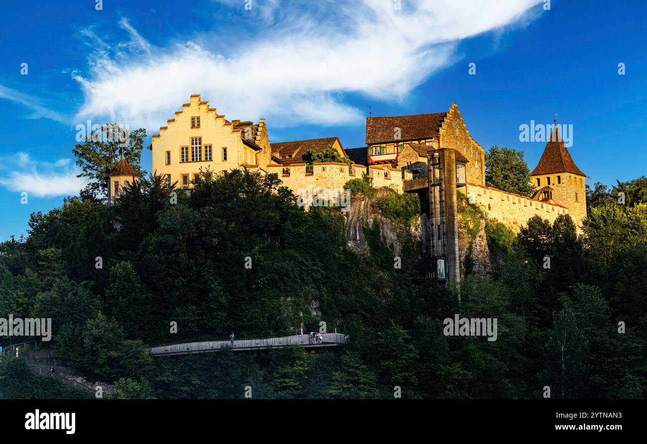 Neuhausen am Rheinfall, Schweiz, 8. Juli 2024: Blick auf das Schloss Laufen am Rheinfall, das in der Abendsonne steht. (Foto: Andreas Haas/d Stockfoto