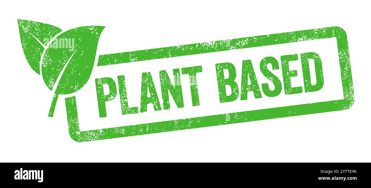 Grüner Stempel isoliert auf weißem Hintergrund - pflanzenbasiert Stockfoto