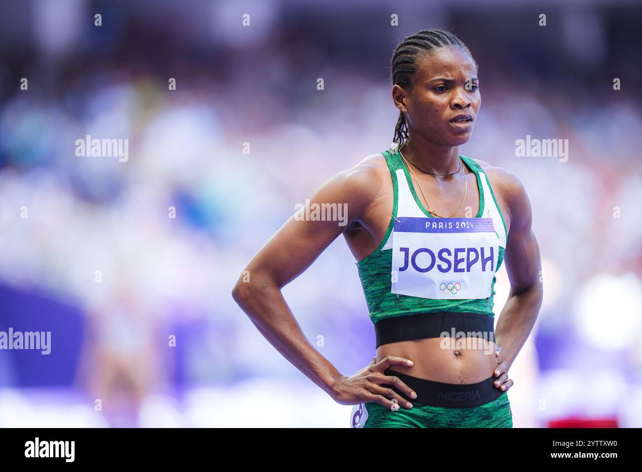 Esther Elo Joseph nahm an den 400-Meter-Strecken der Olympischen Spiele 2024 in Paris Teil. Stockfoto