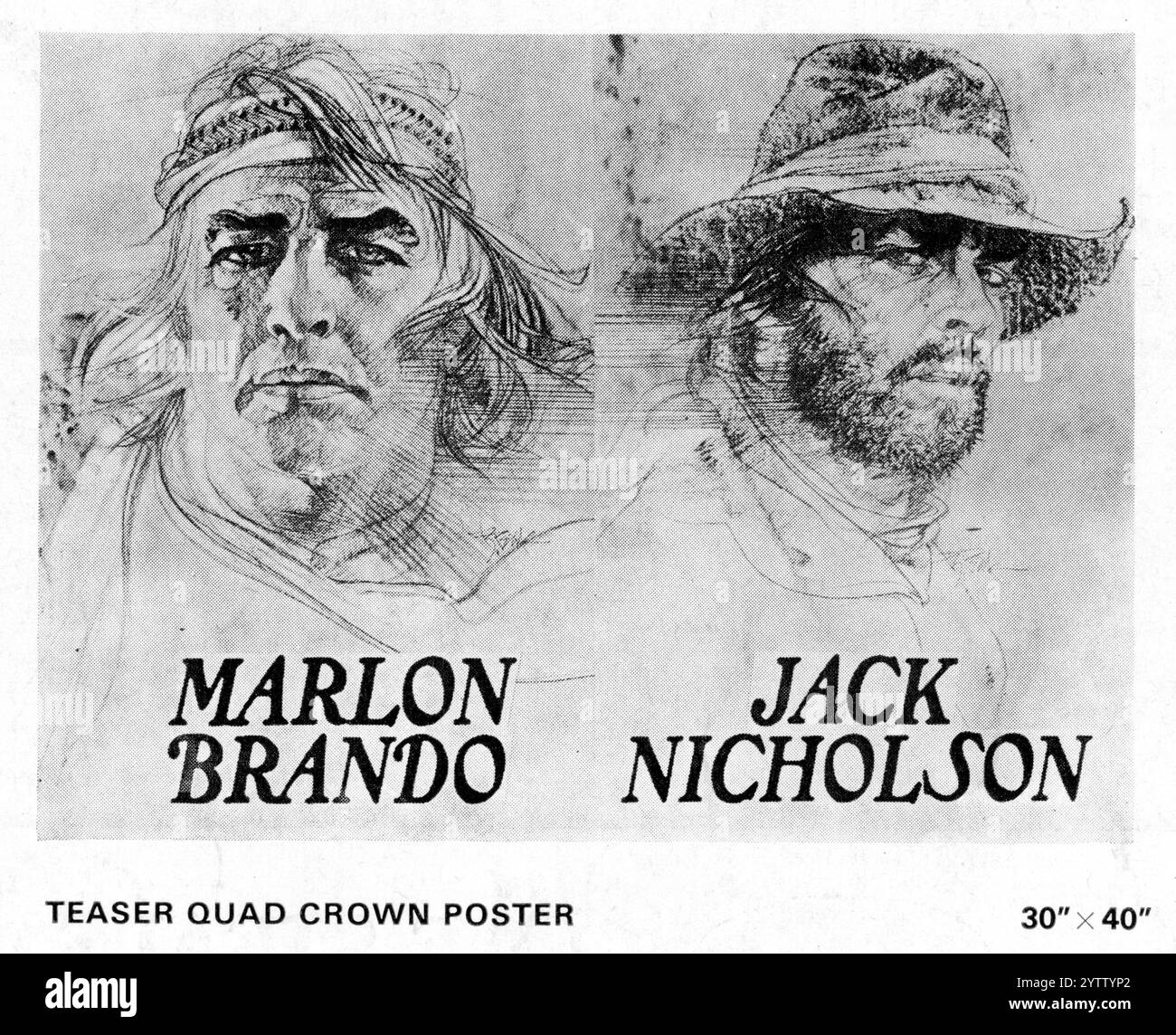 Teaser British Quad Poster mit Kunst von BOB PEAK für MARLON BRANDO und JACK NICHOLSON in DEN MISSOURI BREAKS 1976 Regisseur ARTHUR PENN Autor Thomas McGuane Music John Williams Produzenten Elliott Kastner und Robert M. Sherman Devon / Persky-Bright / United Artists Stockfoto