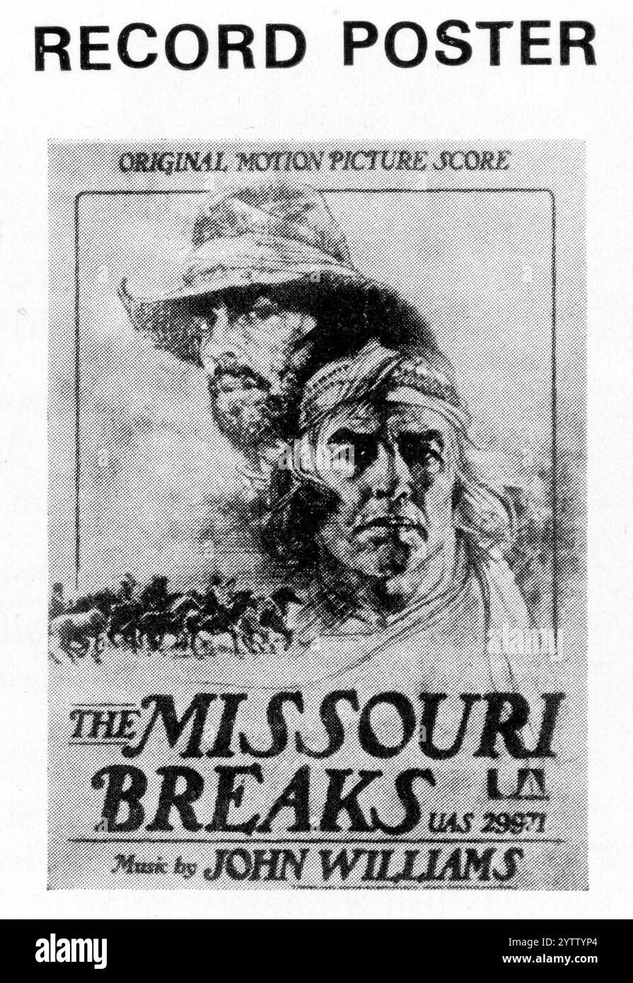 Ad Block mit einer Kunst von BOB PEAK für MARLON BRANDO und JACK NICHOLSON in DEN MISSOURI BREAKS 1976 Regisseur ARTHUR PENN Autor Thomas McGuane Musik John Williams Produzenten Elliott Kastner und Robert M. Sherman Devon / Persky-Bright / United Artists Stockfoto