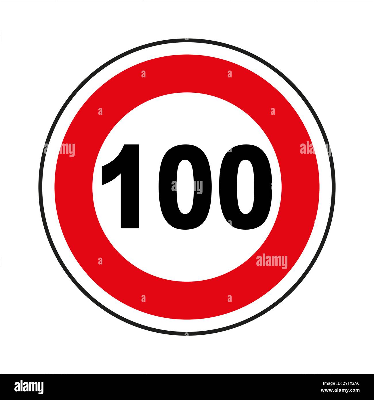 Straßenschild mit einer maximalen Geschwindigkeitsbegrenzung von 100 km/h oder mph Stock Vektor