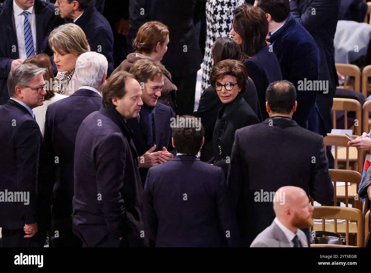 Paris, Frankreich. Dezember 2024. Jean-Marc Dumontet, Renaud Capucon, Rachida Dati bei der Wiedereröffnungszeremonie der Kathedrale Notre-Dame in Paris am 7. Dezember 2024. Die Kathedrale Notre-Dame in Paris ist ein Juwel der gotischen Kunst, ein Ort der Anbetung und Kultur, ein universelles Symbol Frankreichs und seiner Geschichte. Sie wird am 7. Und 8. Dezember, fünf Jahre nach dem schrecklichen Brand, der sie am 15. April 2019 verwüstete, ihre Pforten wiedereröffnen. Foto: Dominique Jacovides/Pool/ABACAPRESS. COM Credit: Abaca Press/Alamy Live News Stockfoto