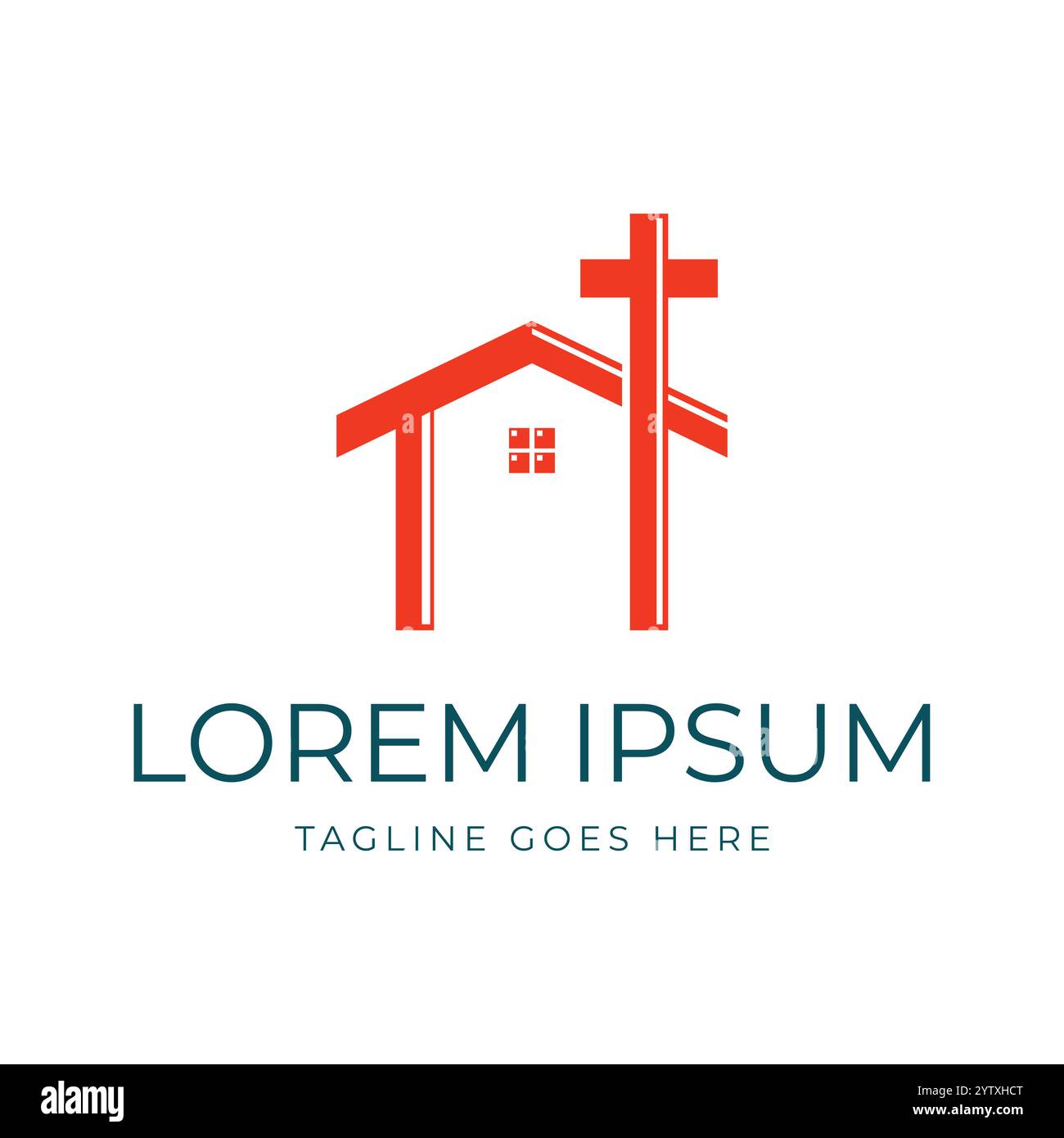 Einfaches minimalistisches Haus mit Jesus Christian Catholic Cross Logo Design Vektor Stock Vektor