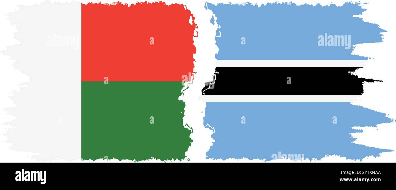 Botswana und Madagaskar Grunge Flags Verbindung, Vektor Stock Vektor