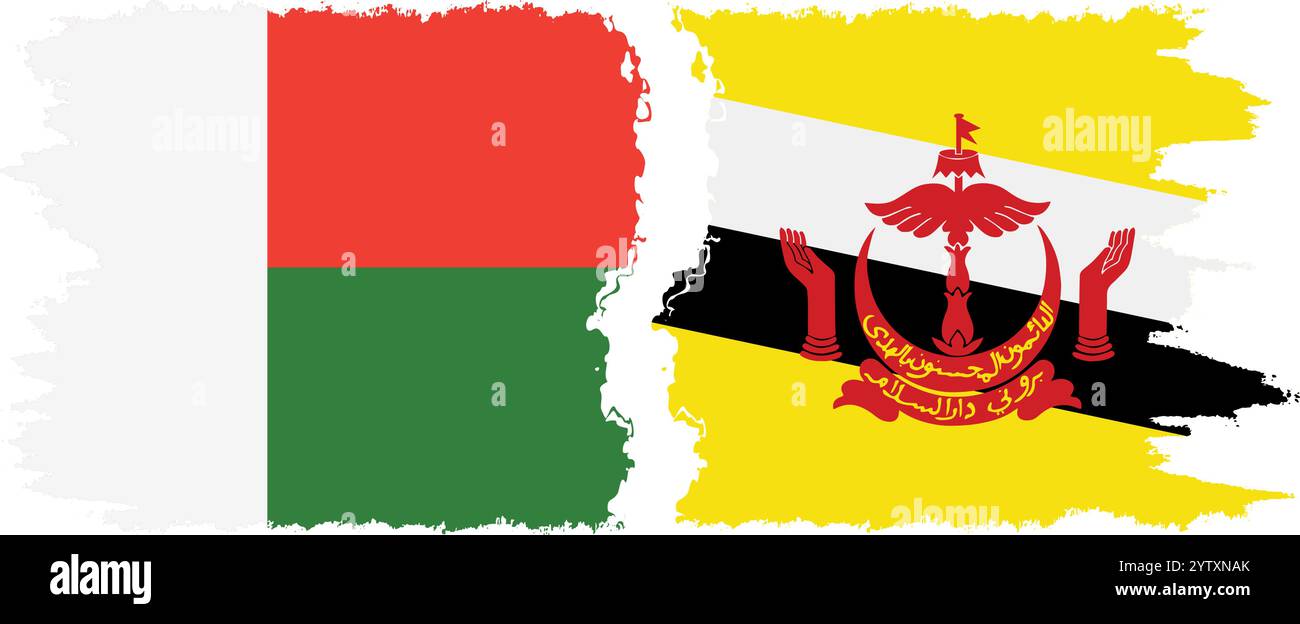 Brunei und Madagaskar Grunge Flags Verbindung, Vektor Stock Vektor