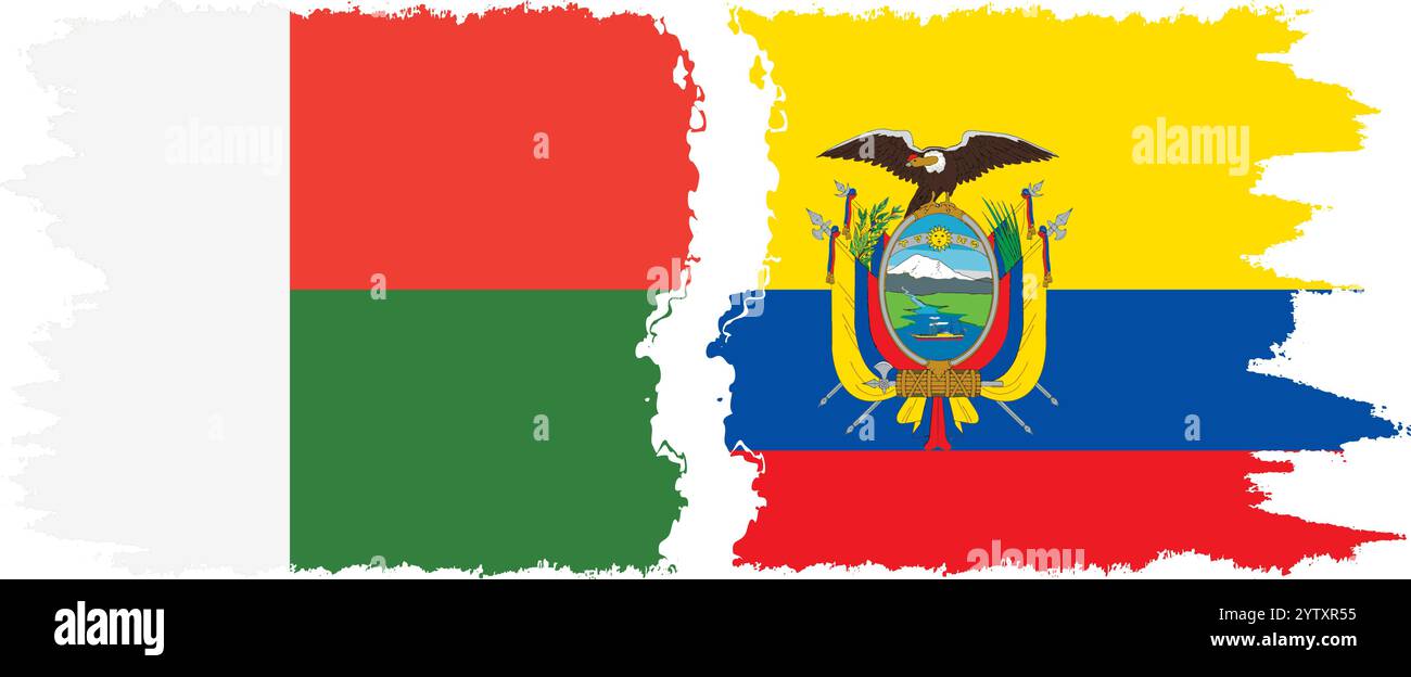 Ecuador und Madagaskar Grunge Flaggen Verbindung, Vektor Stock Vektor
