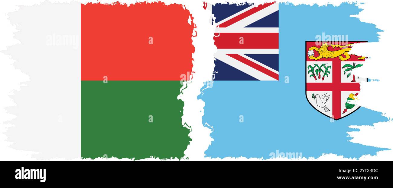 Fidschi und Madagaskar Grunge Flaggen Verbindung, Vektor Stock Vektor