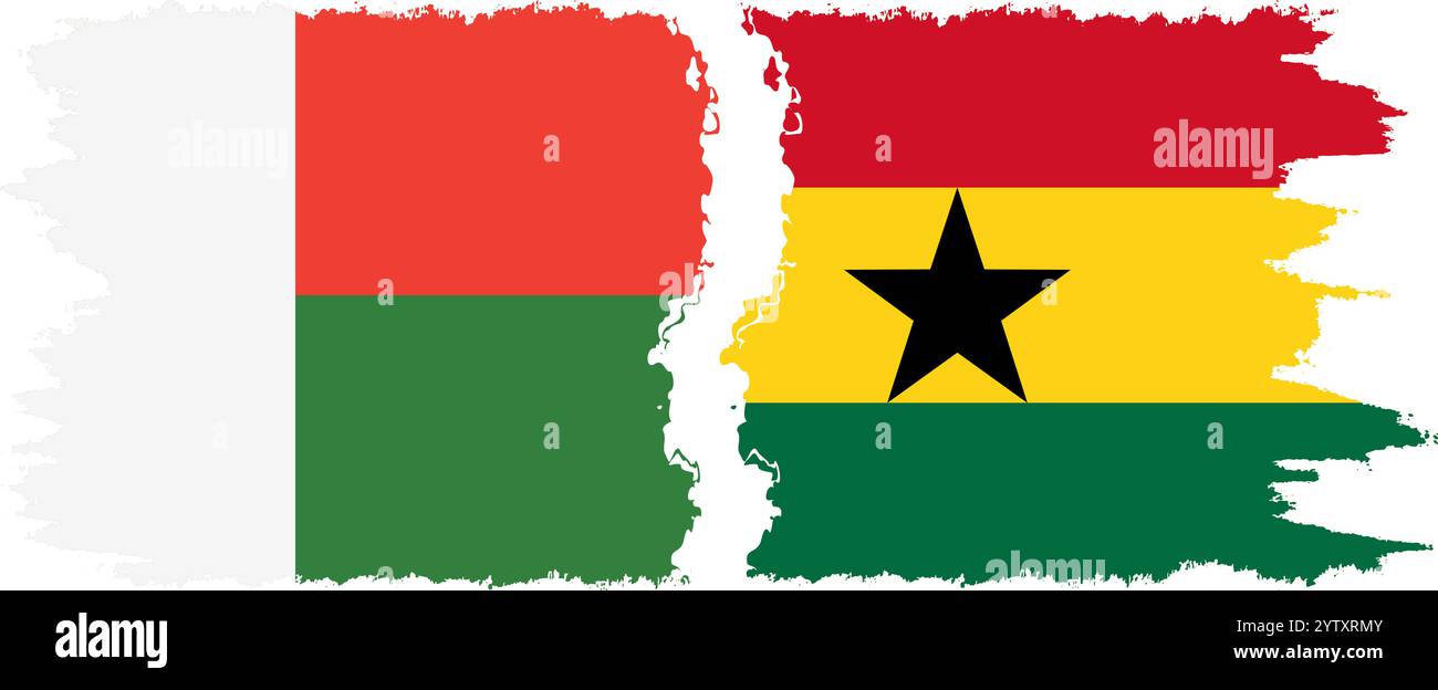 Ghana und Madagaskar Grunge Flaggen Verbindung, Vektor Stock Vektor
