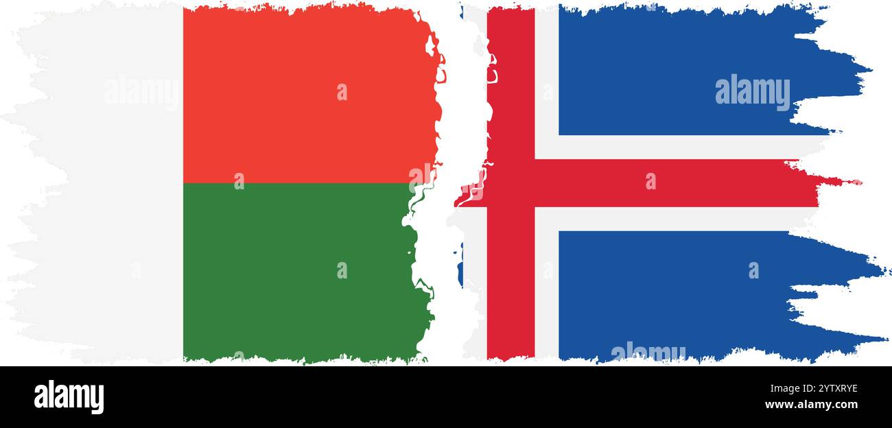 Island und Madagaskar Grunge Flaggen Verbindung, Vektor Stock Vektor