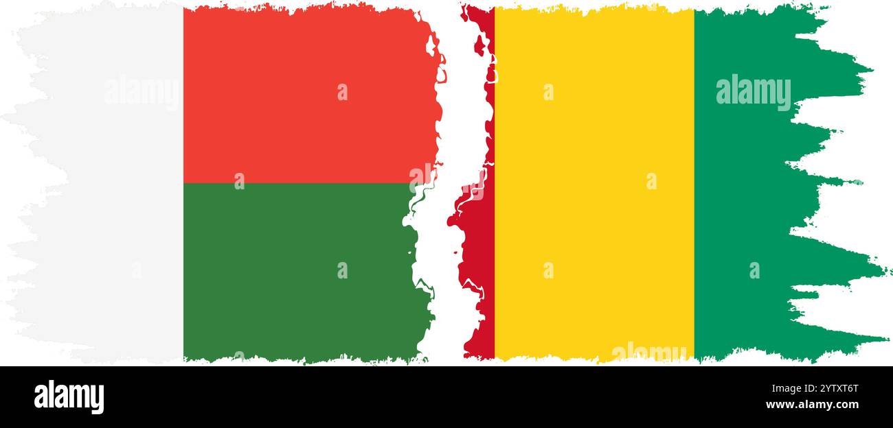 Guinea und Madagaskar Grunge Flaggen Verbindung, Vektor Stock Vektor