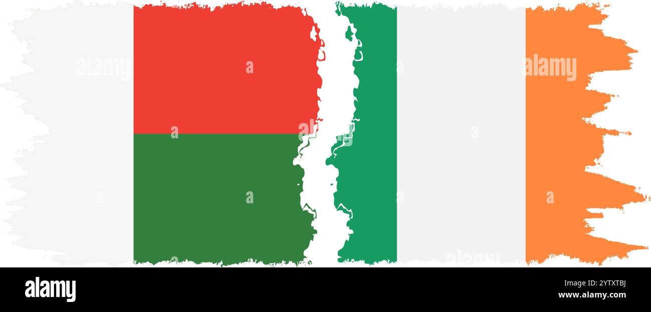 Irland und Madagaskar Grunge Flaggen Verbindung, Vektor Stock Vektor