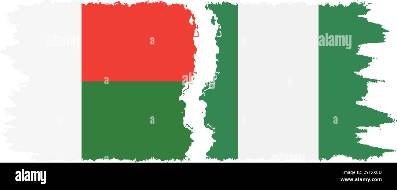 Nigeria und Madagaskar Grunge Flags Verbindung, Vektor Stock Vektor