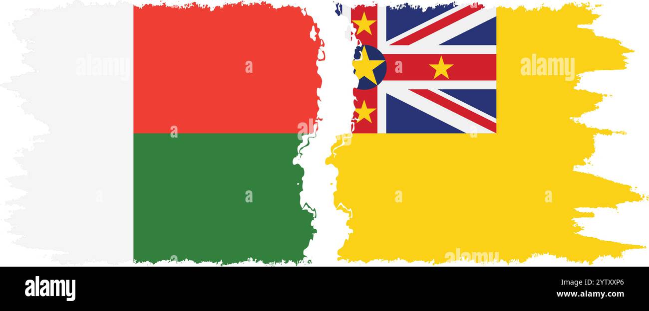 Niue und Madagaskar Grunge Flags Verbindung, Vektor Stock Vektor