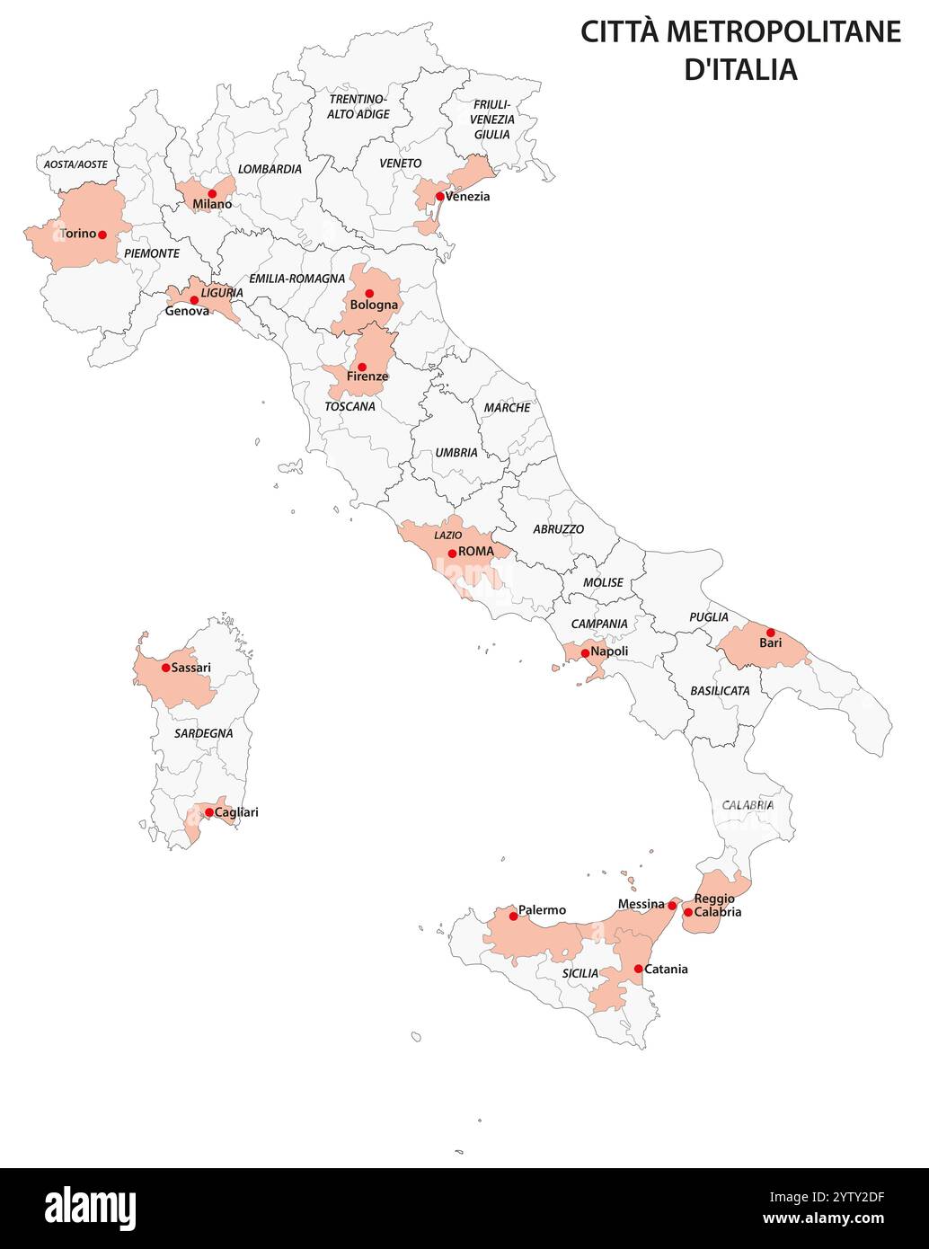 Verwaltungskarte der italienischen Metropolen Stockfoto