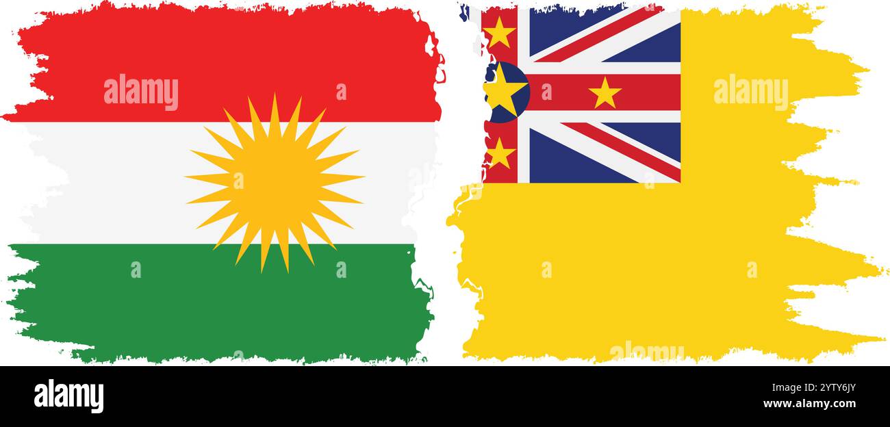 Niue und Kurdistan Grunge Flags Verbindung, Vektor Stock Vektor