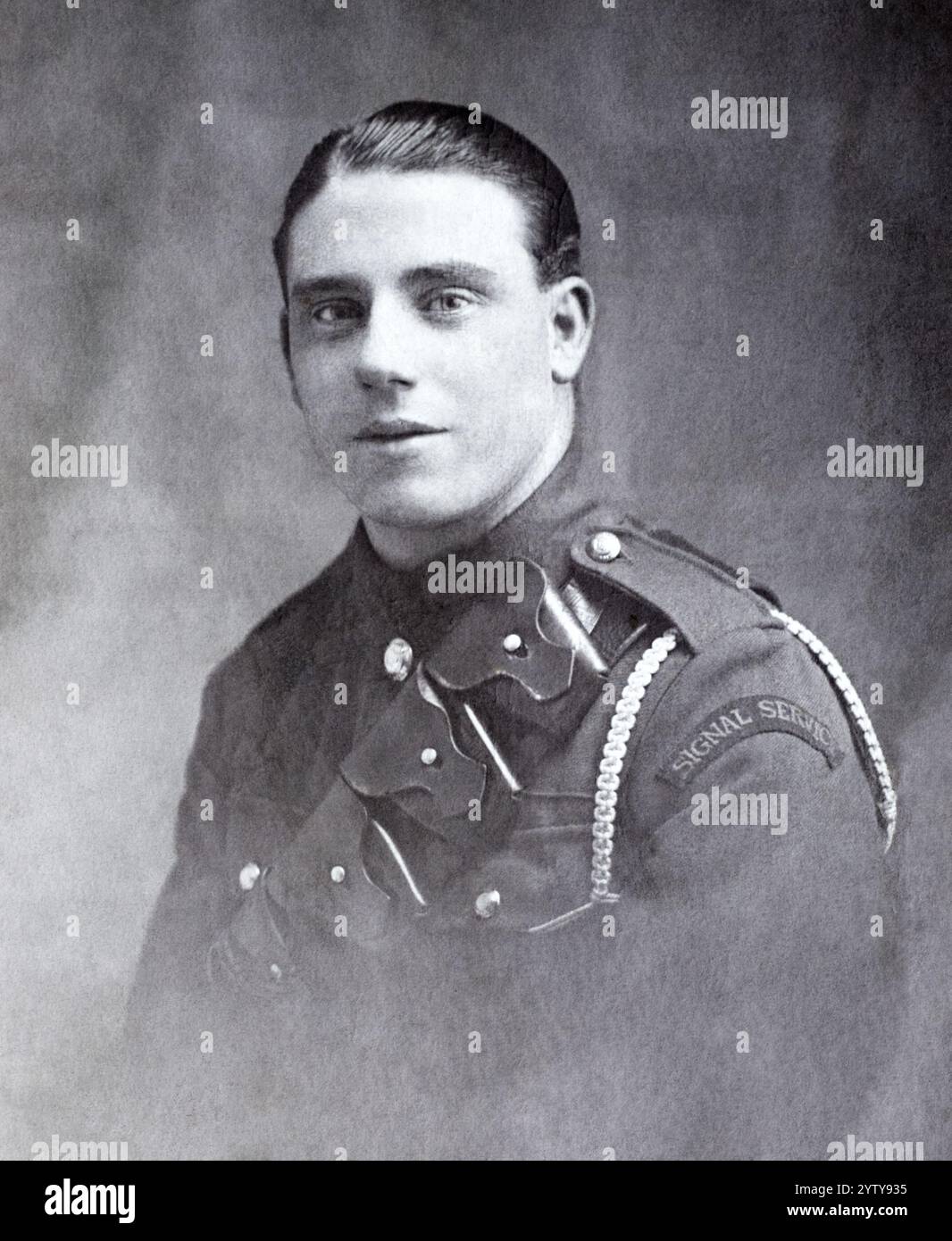 Ein Sapper des Royal Engineers Signal Service während des Ersten Weltkriegs. Stockfoto