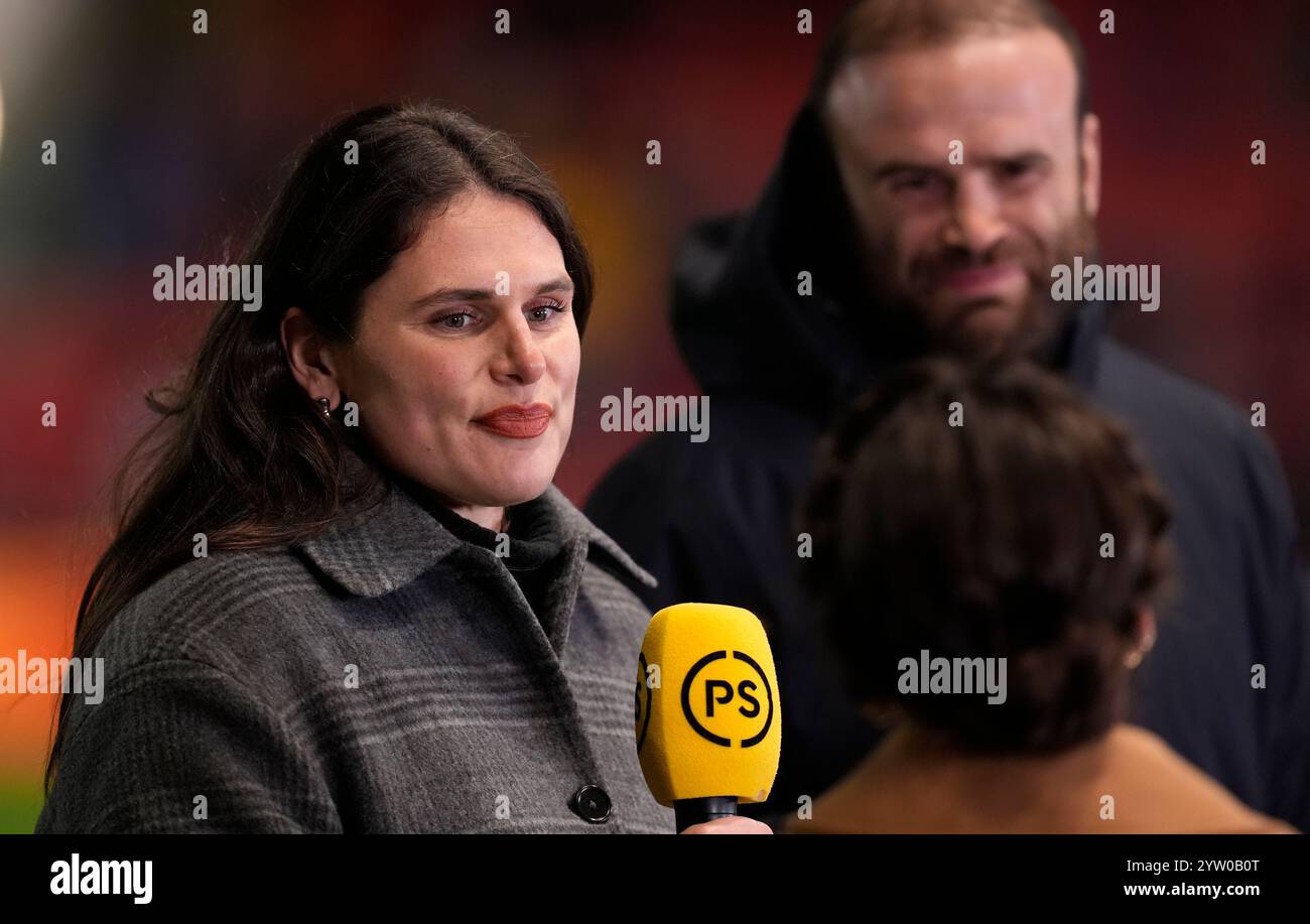 Ilona Maher von Bristol Bears wird während des Investec Champions Cup-Spiels in Ashton Gate, Bristol, interviewt. Bilddatum: Sonntag, 8. Dezember 2024. Stockfoto